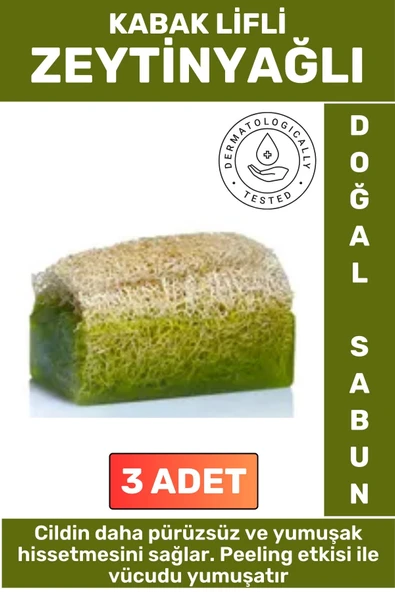 Özel Üretim Masaj Etkili Nemlendirici Kuruluk Giderici Doğal Kabak Lifli Zeytinyağı Sabunu 3 Adet ürün görseli 1