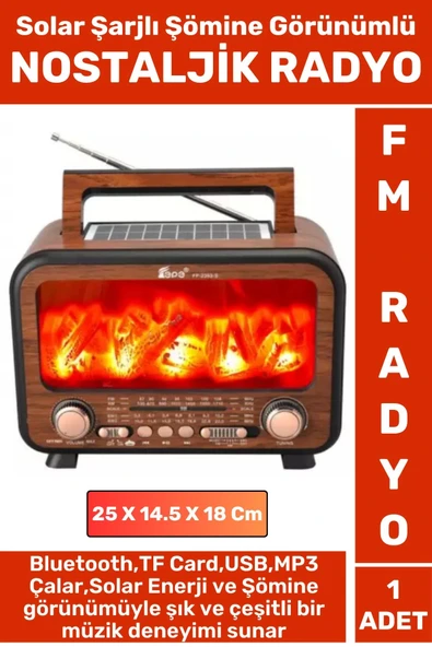 Dekoratif Hediyelik Solar Şarjlı Bluetooth Wireless USB TF Card FM Şömine Görünümlü Nostaljik Radyo ürün görseli 1