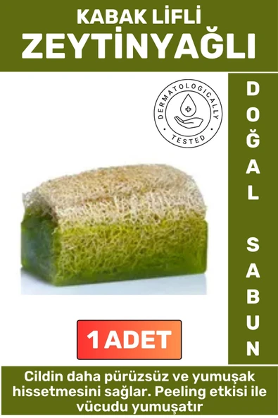 Özel Üretim Masaj Etkili Nemlendirici Kuruluk Giderici Doğal Kabak Lifli Zeytinyağı Sabunu 1 Adet ürün görseli 1