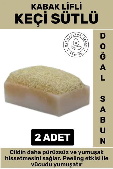Özel Üretim Masaj Etkili Nemlendirici Kuruluk Giderici Doğal Kabak Lifli Keçi Sütlü Sabun 2 Adet ürün görseli 1