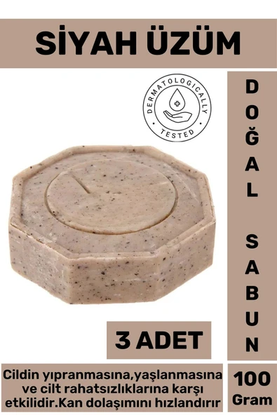 Özel Üretim Doğal Güzel Kokulu Yenileyici Cilt Onarıcı Yaşlanma Karşıtı Siyah Üzüm Sabunu 3 Adet ürün görseli 1