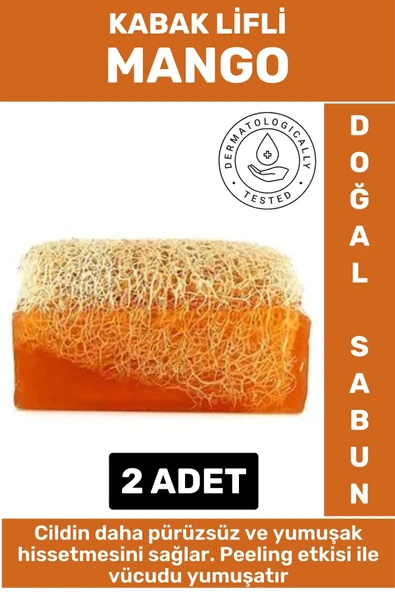 Özel Üretim Masaj Etkili Nemlendirici Kuruluk Giderici Doğal Kabak Lifli Mango Sabunu 2 Adet ürün görseli 1