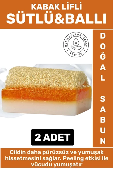 Özel Üretim Masaj Etkili Nemlendirici Kuruluk Giderici Doğal Kabak Lifli Sütlü Ballı Sabun 2 Adet ürün görseli 1