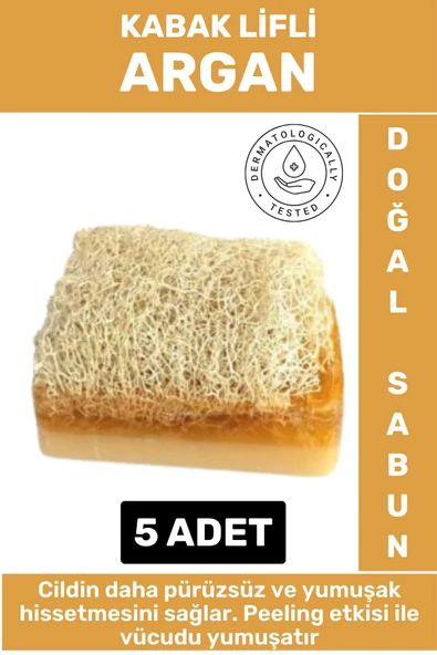 Özel Üretim Masaj Etkili Nemlendirici Kuruluk Giderici Doğal Kabak Lifli Argan Sabunu 5 Adet ürün görseli 1