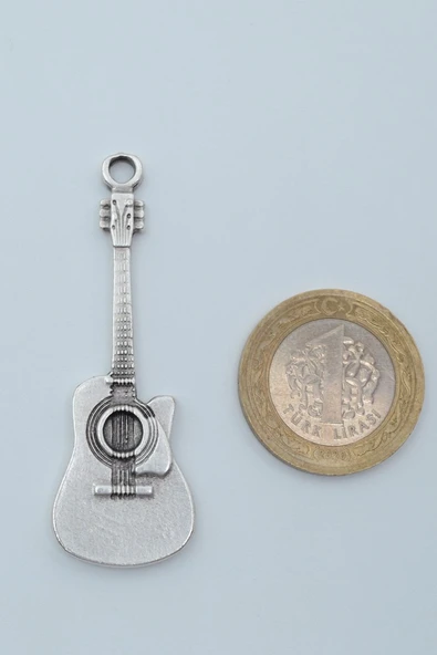 Gitar Gümüş Kaplama Örme Zincir Kolye - Resim 4