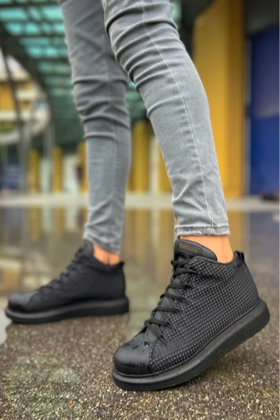 Bağcıklı Erkek Sneaker Bot Siyah Siyah - Resim 3
