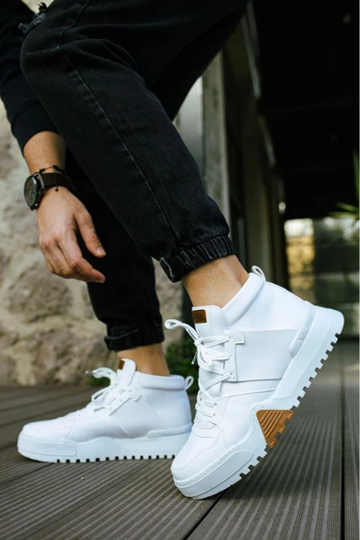 Bağcıklı Erkek Sneaker Bot Beyaz Beyaz - Resim 2