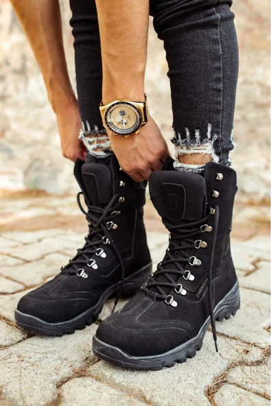 Fermuarlı Bağcık Detaylı Erkek Sneaker Bot Siyah ürün görseli 1