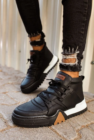 Bağcıklı Erkek Sneaker Bot Siyah Siyah ürün görseli 1