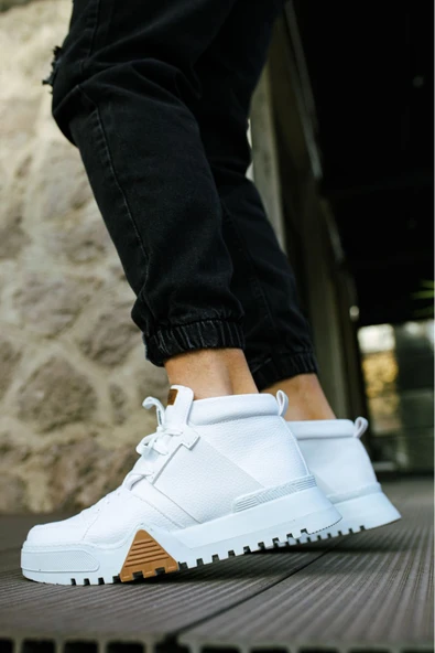 Bağcıklı Erkek Sneaker Bot Beyaz Beyaz ürün görseli 1