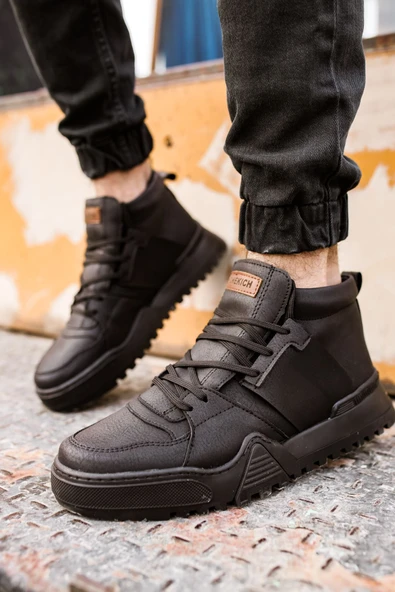 Bağcıklı Erkek Sneaker Bot Siyah Siyah - Resim 2