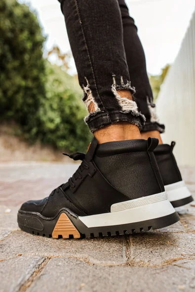Bağcıklı Erkek Sneaker Bot Siyah Siyah - Resim 2