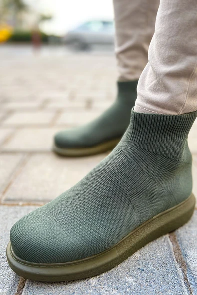 Düz Triko Erkek Sneaker Bot Haki - Resim 2