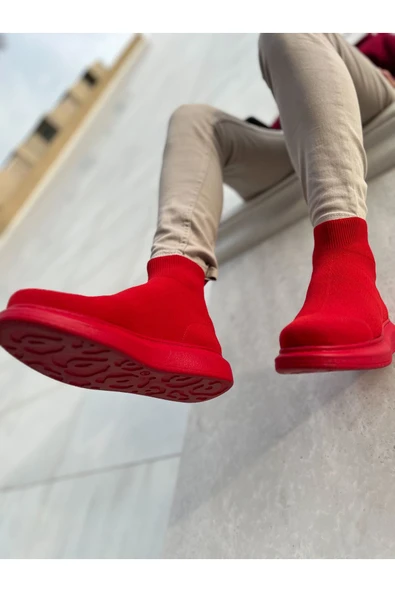Düz Triko Erkek Sneaker Bot Kırmızı - Resim 3