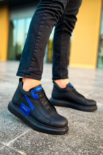 Bağcıklı Erkek Sneaker Bot Siyah Saks Mavi ürün görseli 1