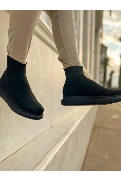 Düz Triko Erkek Sneaker Bot Siyah - Resim 3