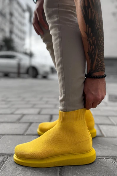 Düz Triko Erkek Sneaker Bot Sarı ürün görseli 1