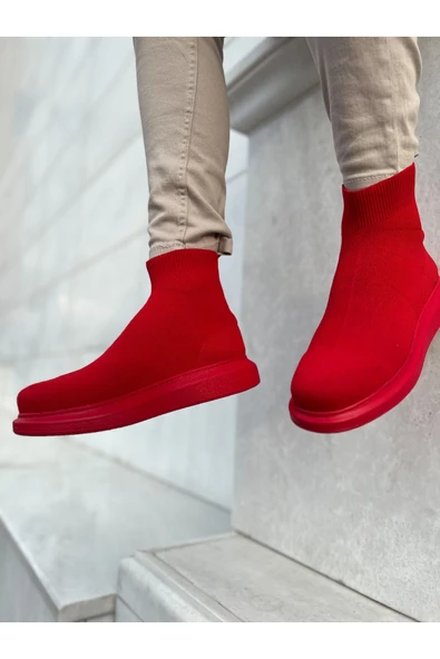 Düz Triko Erkek Sneaker Bot Kırmızı ürün görseli 1