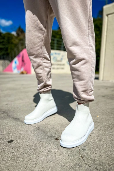 Düz Triko Erkek Sneaker Bot Beyaz - Resim 3