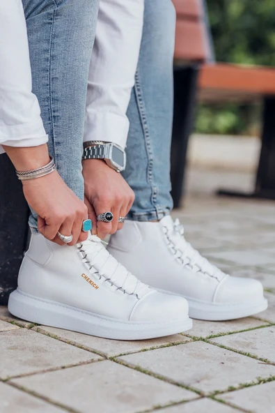 Bağcıklı Erkek Sneaker Bot Beyaz ürün görseli 1