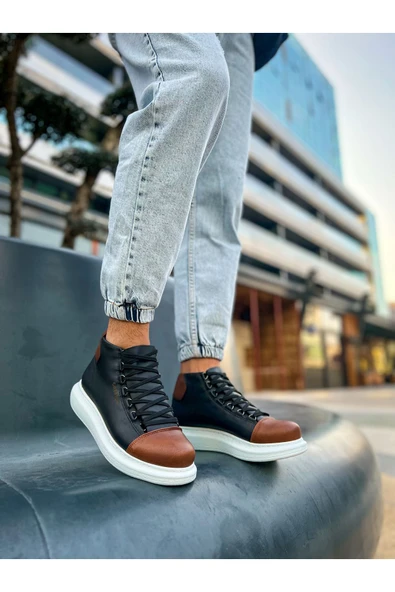 Bağcıklı Erkek Sneaker Bot Siyah Taba ürün görseli 1
