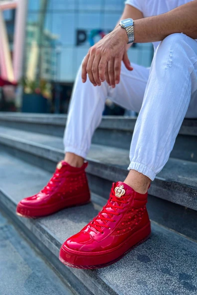 Bağcıklı Erkek Sneaker Bot Kırmızı - Resim 4