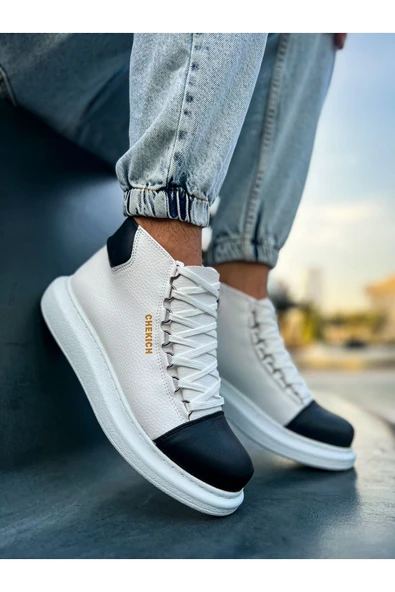 Bağcıklı Erkek Sneaker Bot Beyaz Siyah - Resim 2