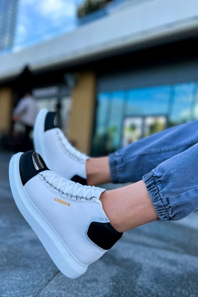 Bağcıklı Erkek Sneaker Bot Beyaz Siyah - Resim 3