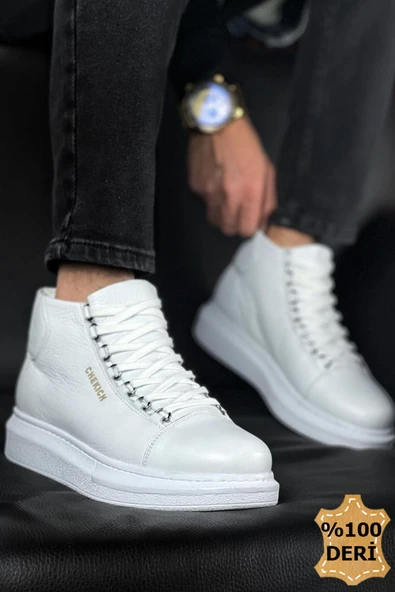 Bağcıklı Hakiki Deri Erkek Sneaker Bot Beyaz ürün görseli 1