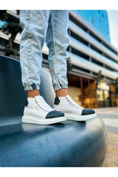 Bağcıklı Erkek Sneaker Bot Beyaz Antrasit ürün görseli 1