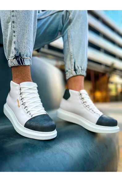 Bağcıklı Erkek Sneaker Bot Beyaz Antrasit - Resim 2