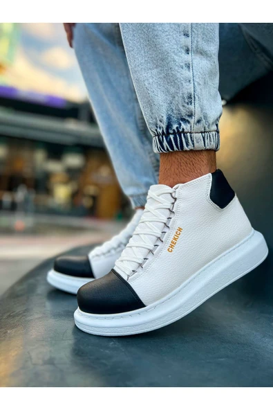 Bağcıklı Erkek Sneaker Bot Beyaz Siyah - Resim 5