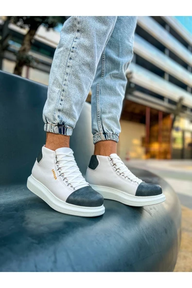 Bağcıklı Erkek Sneaker Bot Beyaz Antrasit - Resim 4