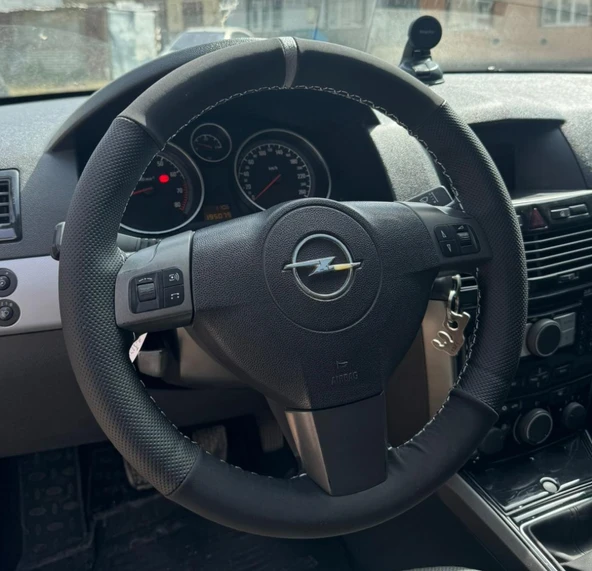 DİKİŞLİ DİREKSİYON KILIFI NUBUK NOKTALI DERİ GRİ YÜZÜK GRİ DİKİŞLİ OPEL ASTRA İÇİN ürün görseli 1