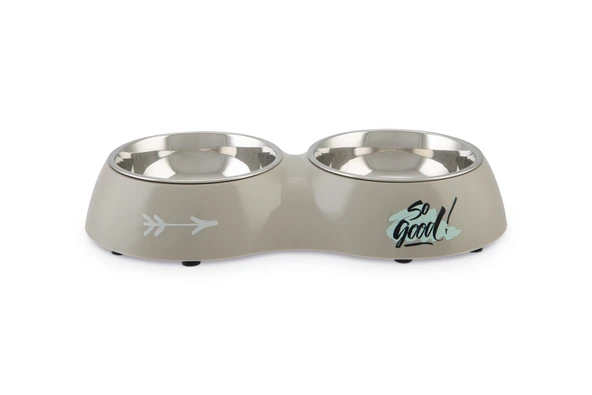 Beeztees Köpek İkili Mama ve Su Kabı, Paslanmaz Çelik, Gri, 34x17,5cm, 2x350ml ürün görseli 1