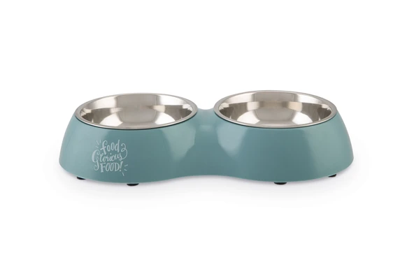 Beeztees Köpek İkili Mama ve Su Kabı, Paslanmaz Çelik, Turkuaz, 34x17,5cm, 2x350ml ürün görseli 1