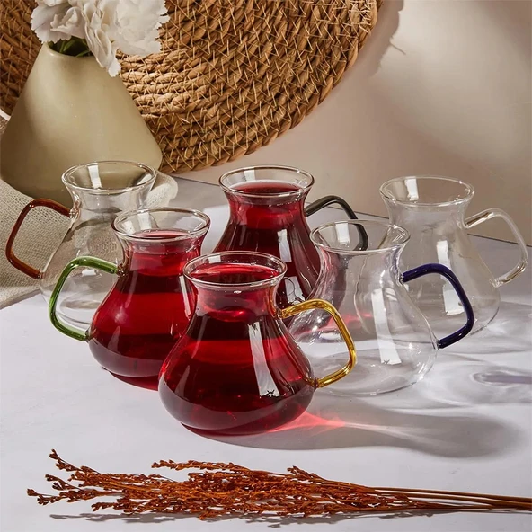 Perotti 16013 Ehl-i Keyf Renkli 6'lı Borosilikat 200 mL Çay Bardağı Set ürün görseli 1