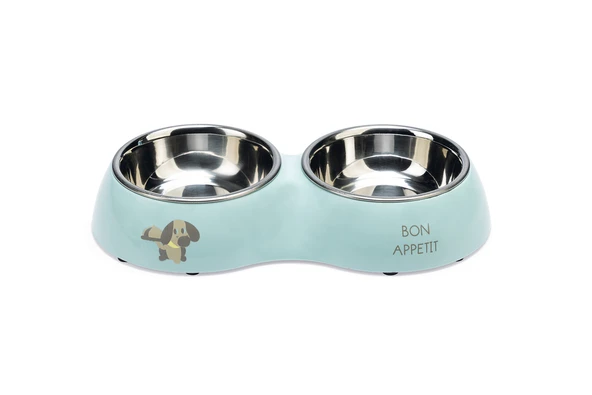 Beeztees Köpek İkili Mama ve Su Kabı, Paslanmaz Çelik, Turkuaz, 27x14cm, 2x160ml ürün görseli 1