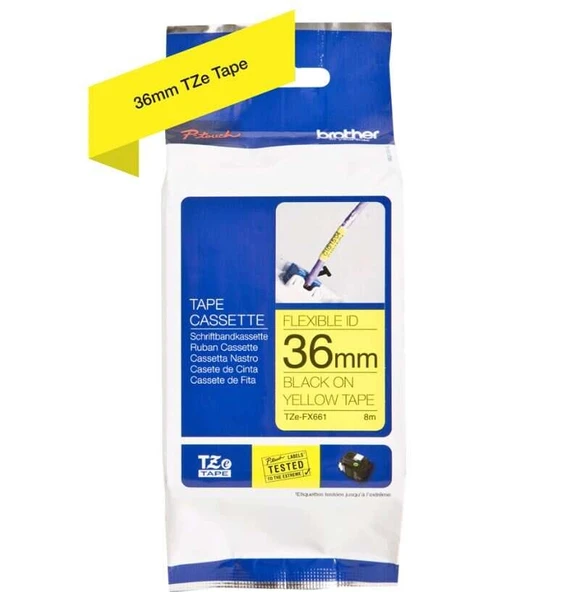 Tonersepeti Brother TZe-FX661 36mm Sarı üzerine Siyah Esnek Laminasyonlu  Etiket ürün görseli 1