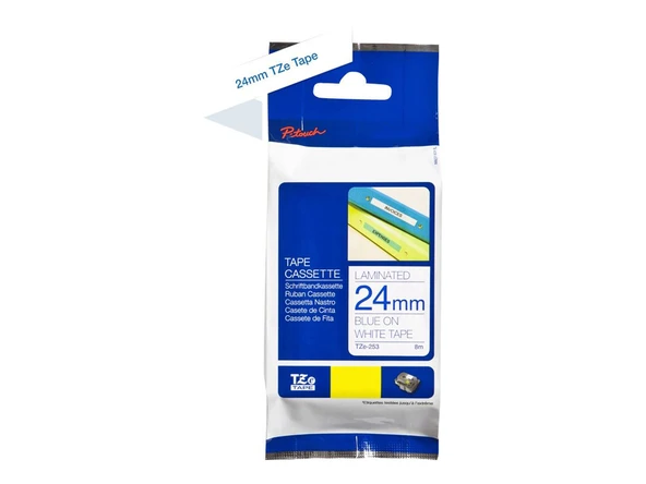 Tonersepeti Brother TZe-253 24mm Beyaz üzerine Mavi Laminasyonlu Muadil Etiket ürün görseli 1