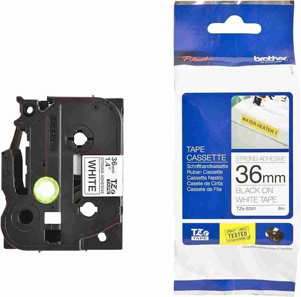 Tonersepeti Brother TZe-S261 36mm Beyaz üzerine Siyah Güçlü Yapışkanlı Laminasyonlu Etiket ürün görseli 1
