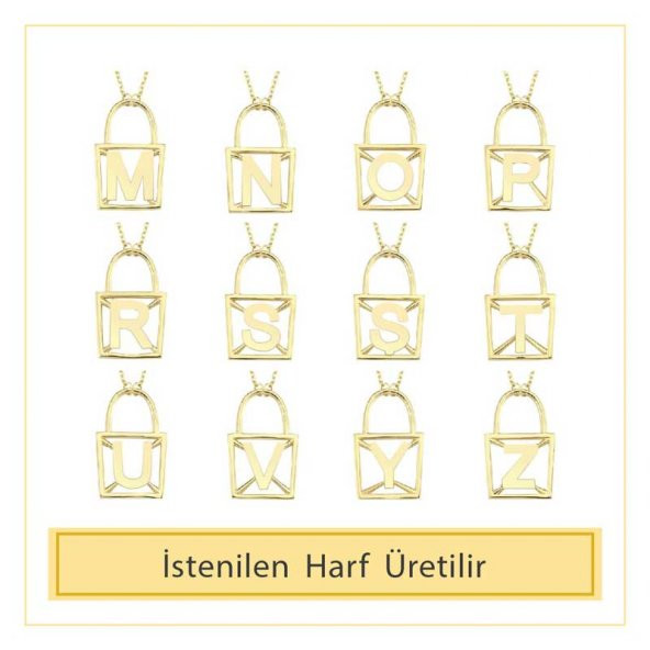 14 Ayar Altın P Harfli Kilit Kolye - Resim 4