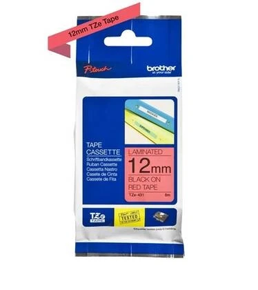 Tonersepeti Brother TZe-431 12mm Kırmızı üzerine Siyah Laminasyonlu  Etiket ürün görseli 1