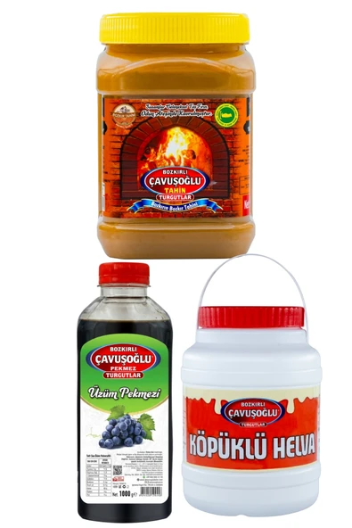 Bozkırlı Çavuşoğlu Odun Ateşinde Kepekli Bozkır Tahini 930 g Üzüm Pekmezi 930g + Köpüklü Helva 930g ürün görseli 1