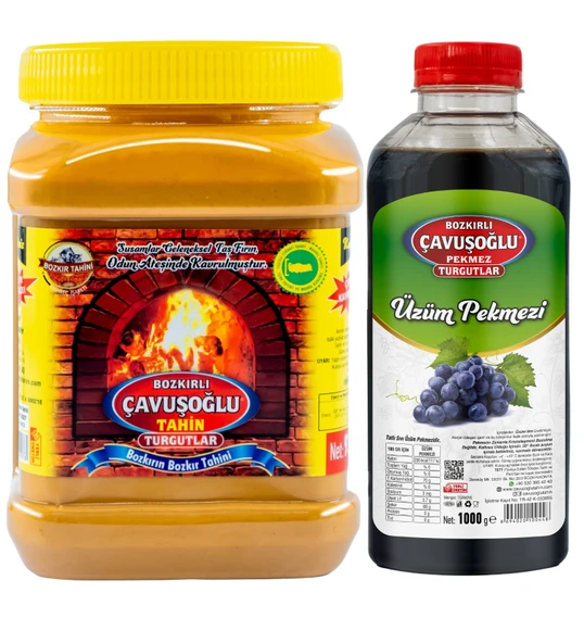 Bozkırlı Çavuşoğlu Odun Ateşinde Kepeksiz Bozkır Tahini 930 g + Üzüm Pekmezi 930g ürün görseli 1