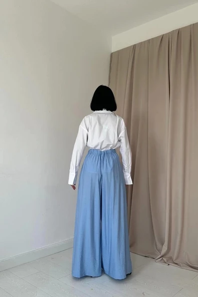 Mavi Çilek Kumaş Pantolon - Resim 4