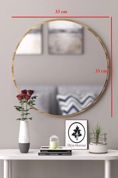 OlcayAksesuar Ceviz Dekoratif 33cm Yuvarlak Ayna Antre Hol Koridor Duvar Aynası Salon Mutfak Banyo Wc Ofis Aynası ürün görseli 1