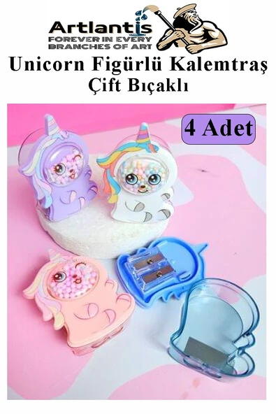 Unicorn Kalemtraş 4 Renk 1 Paket Hazneli Jumbo Kalemtıraş Unicorn Boynuzlu Standart Kalem Açacağı Sevimli Plastik ürün görseli 1