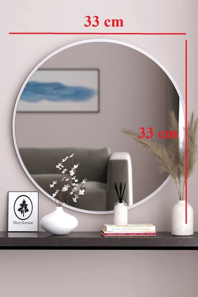 OlcayAksesuar Beyaz Dekoratif 33cm Yuvarlak Ayna Antre Hol Koridor Duvar Aynası Salon Mutfak Banyo Wc Ofis Aynası ürün görseli 1