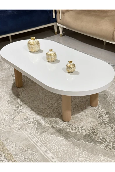OlcayAksesuar Oval Model 120x60 cm Kalın Kenarlı Orta Sehpa Ahşap Ayaklı ürün görseli 1